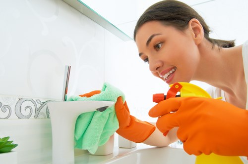 Cleaner discussing service details and access arrangements with a client